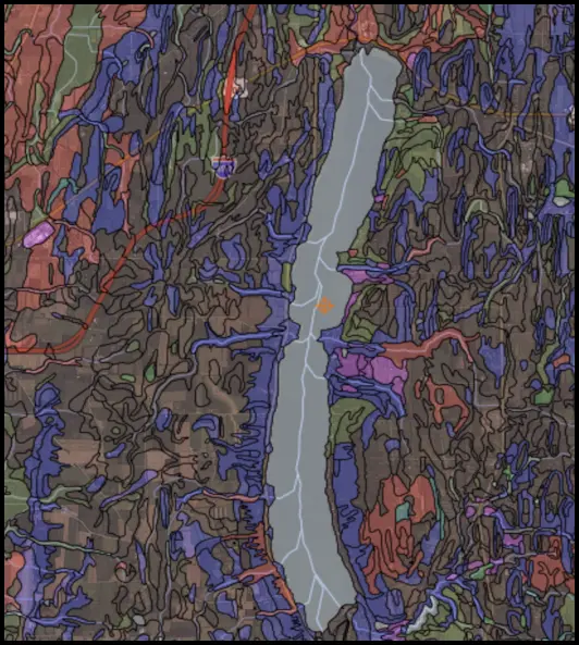 Web Soil Survey map showing hydrologic soil groups around Conesus Lake
