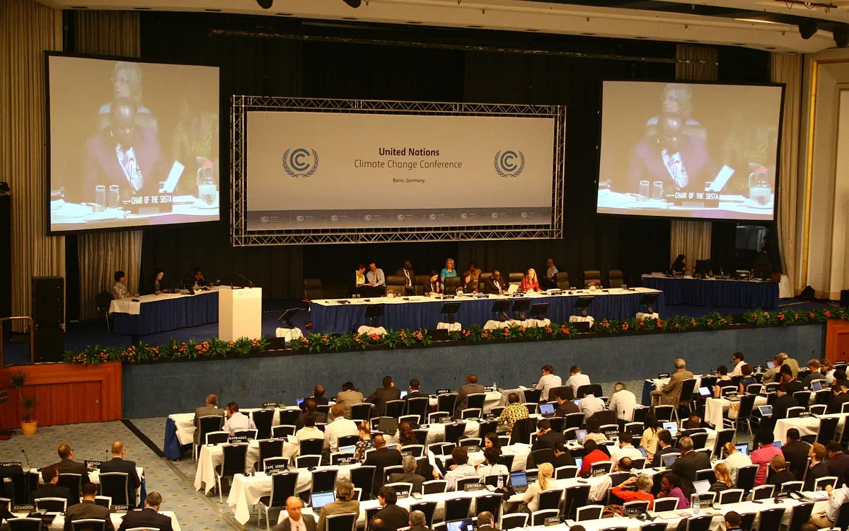 Delegates seated at a United Nations climate conference in Bonn
