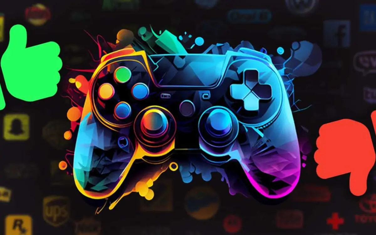 Game controller surrounded by colorful brand-approval graphics