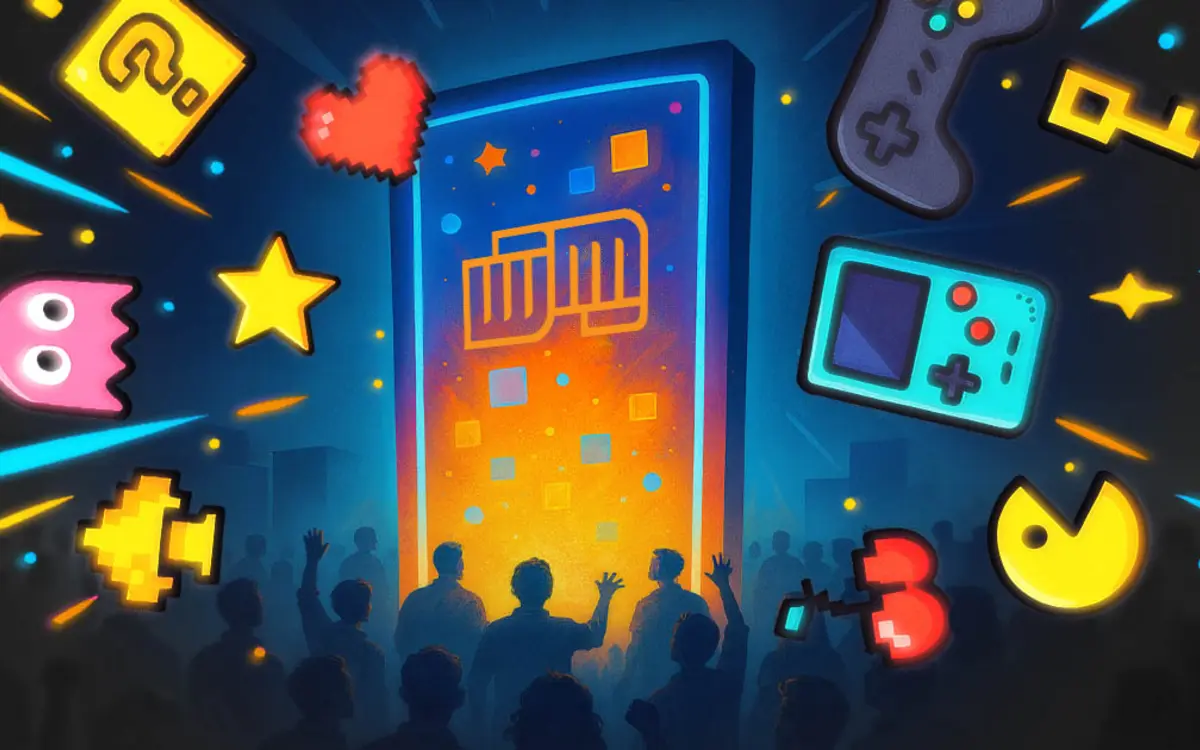 Colorful game and event graphics representing a gamified trade show experience